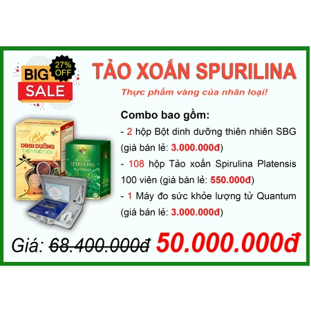 Combo 108 hộp Tảo Xoắn Spirulina Platensis SBG DAILY (100 Viên)