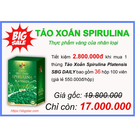 Combo 36 hộp Tảo Xoắn Spirulina Platensis SBG DAILY (100 Viên)