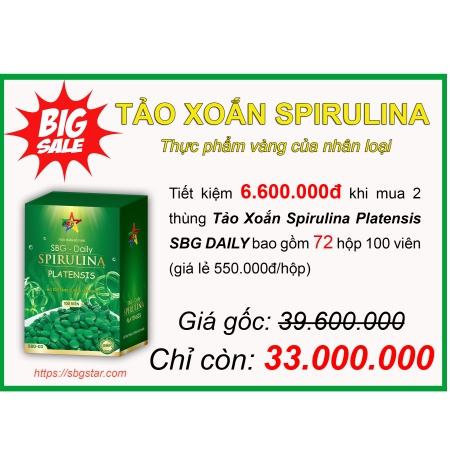 Combo 72 hộp Tảo Xoắn Spirulina Platensis SBG DAILY (100 Viên)